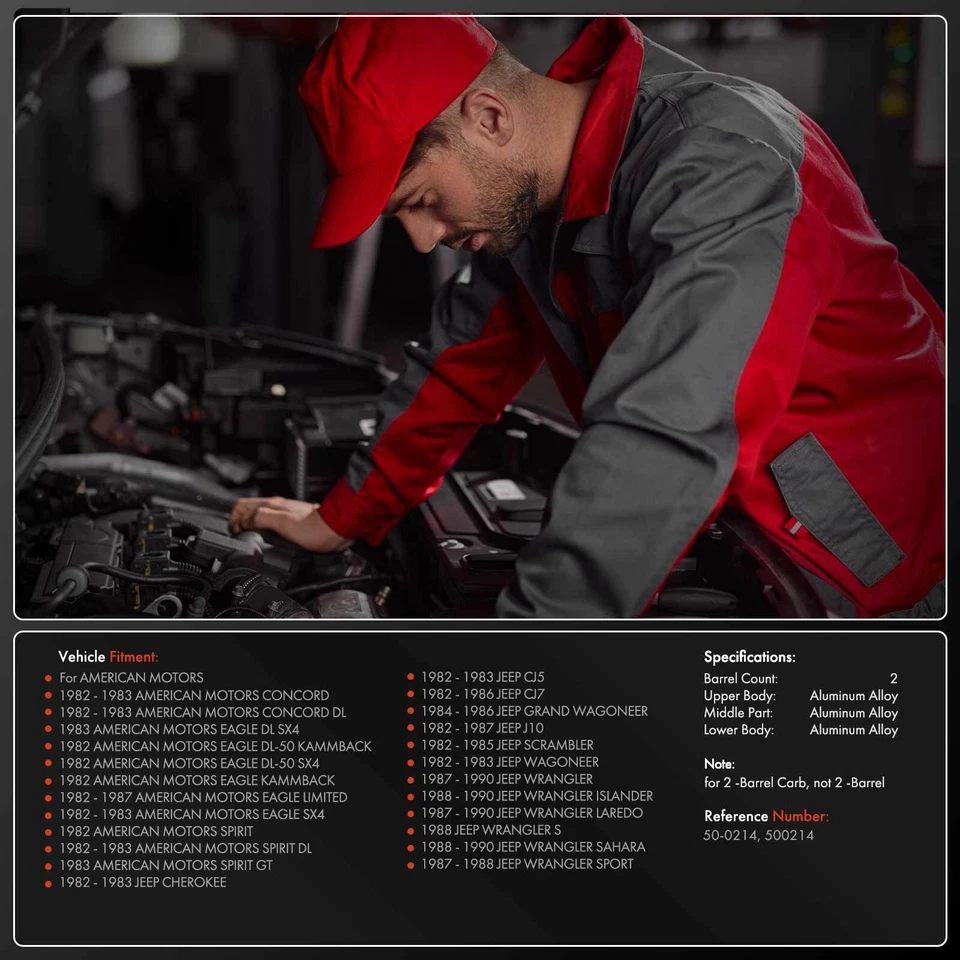 Nuevo carburador de 2 barriles para Jeep Wrangler CJ5 CJ7 J10 1982-1986 AMC 258 4,2 L Foto 2 de 4