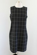 Lauren Ralph Lauren Black Windowpane Plaid Leather Trim Shift Dress Size 6