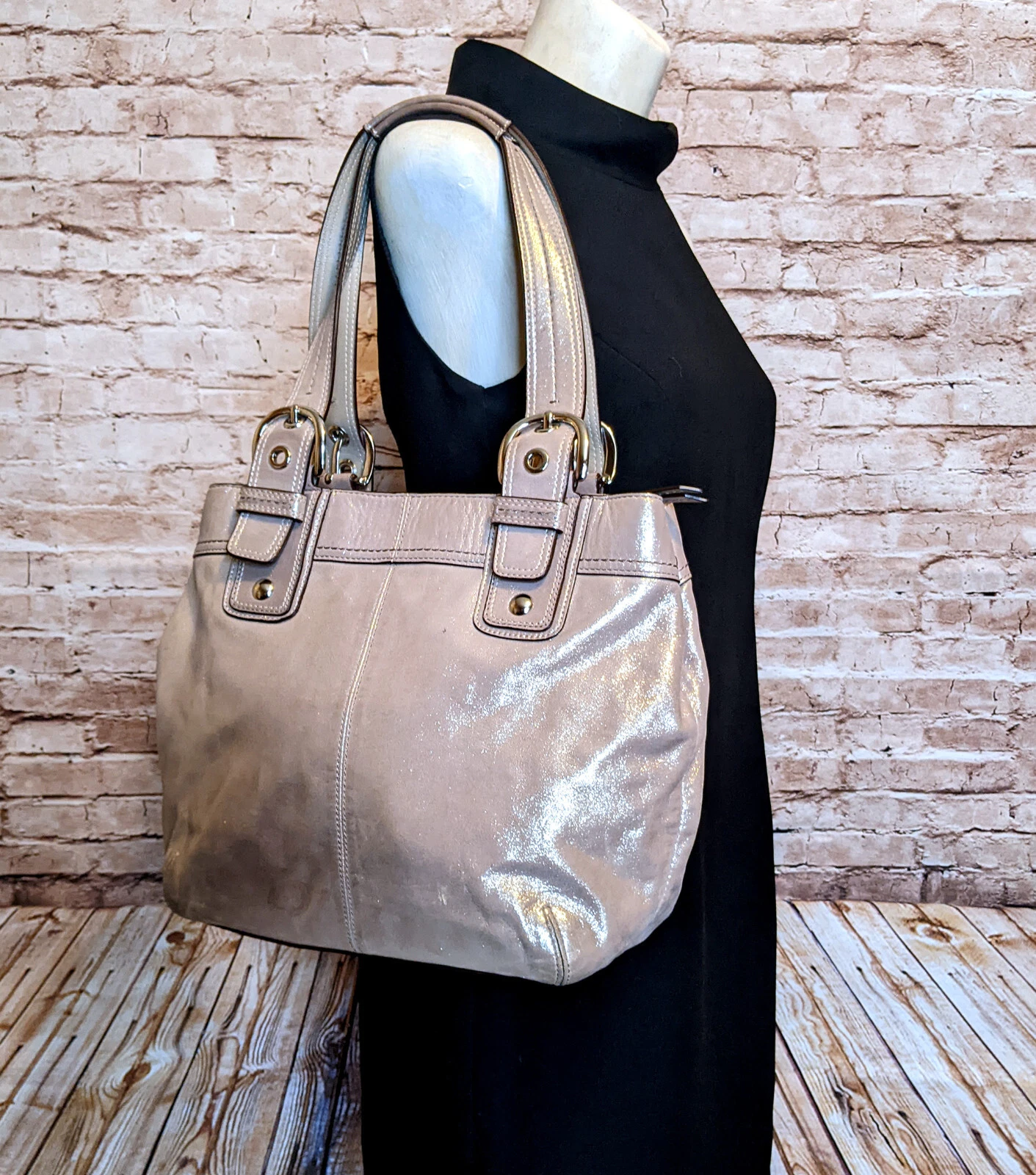 COACH LEATHER n. A1120 F15045 "CHAMPAGNE G METALLIC" BORSA A TRACOLLA GRANDE