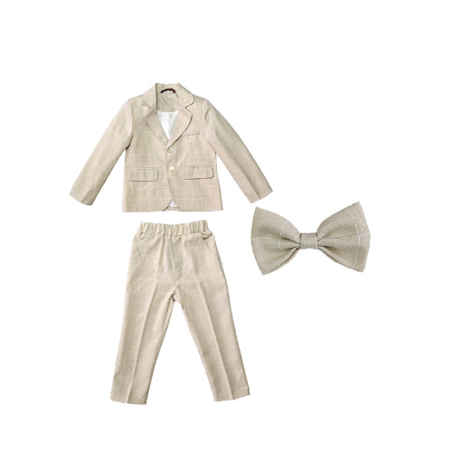 Children's Plaid Suit Set Boys Blazer Jacket Pants Bowtie Clothes Performance - Picture 9 of 32