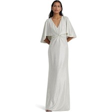 Lauren Ralph Lauren Twist-Front Cape-Overlay Gown Winter Cream Size 6 NWT