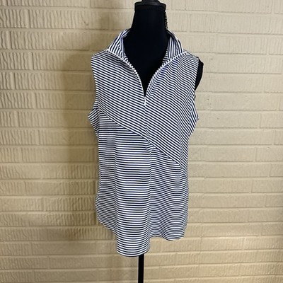 Tommy Bahama Aubrey Island Zone Mock Top Blue White Stripe Sz L 1/4 Zip