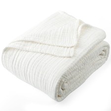 Carriediosa 100 Cotton Muslin Throw Blanket 90" X Queen Queen, White