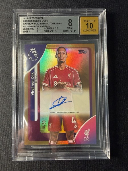 Virgil van Dijk Auto /50 Gold Rainbow BGS 8 Auto 10 Topps EPL