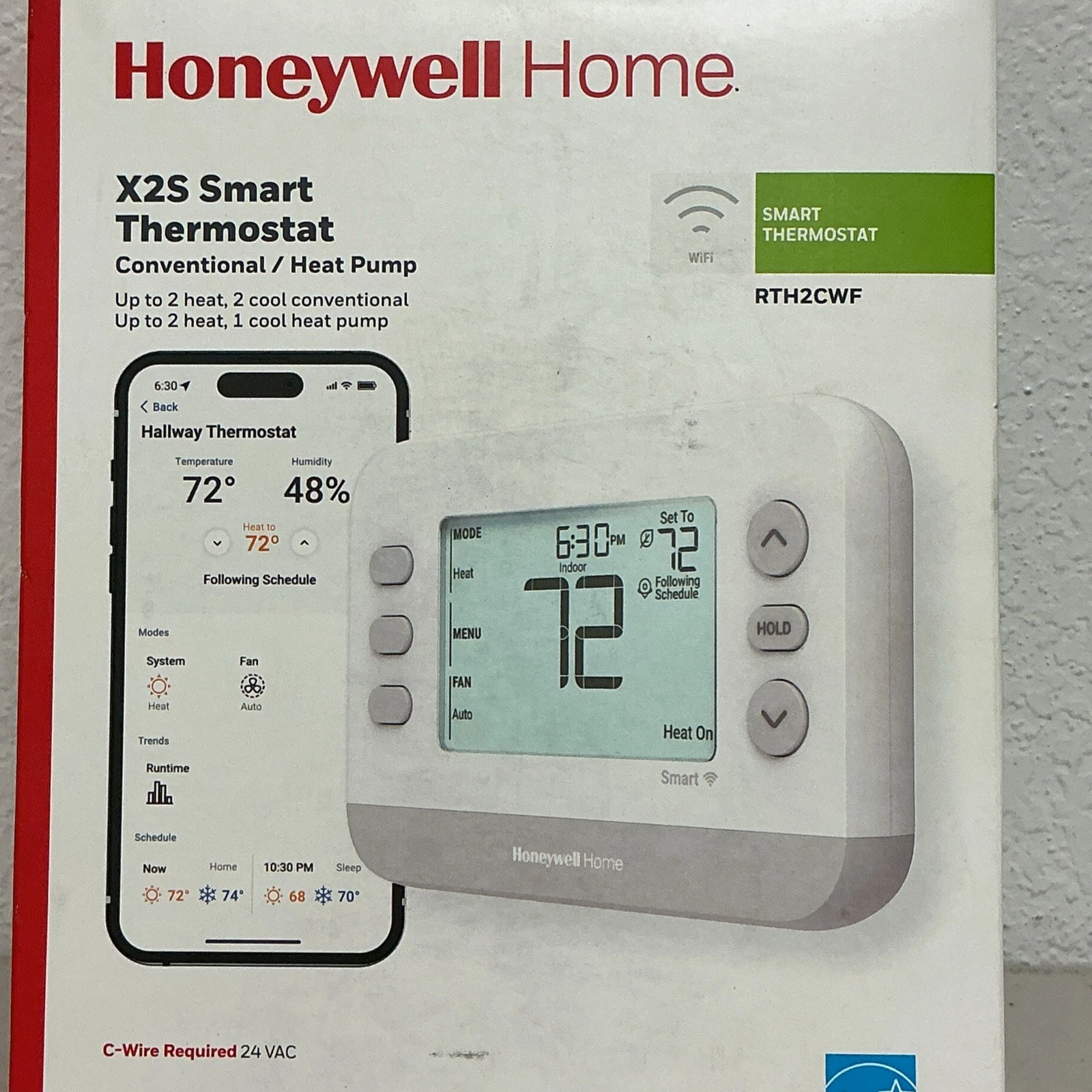 Honeywell X2S Smart Thermostat RTH2CWF Conventional/Heat Pump WiFi 7382/OB