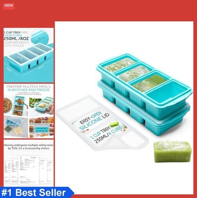 Silicone Freezer Tray With Lid 2 Pack 1 Cup Portion Control Soup Container Meal