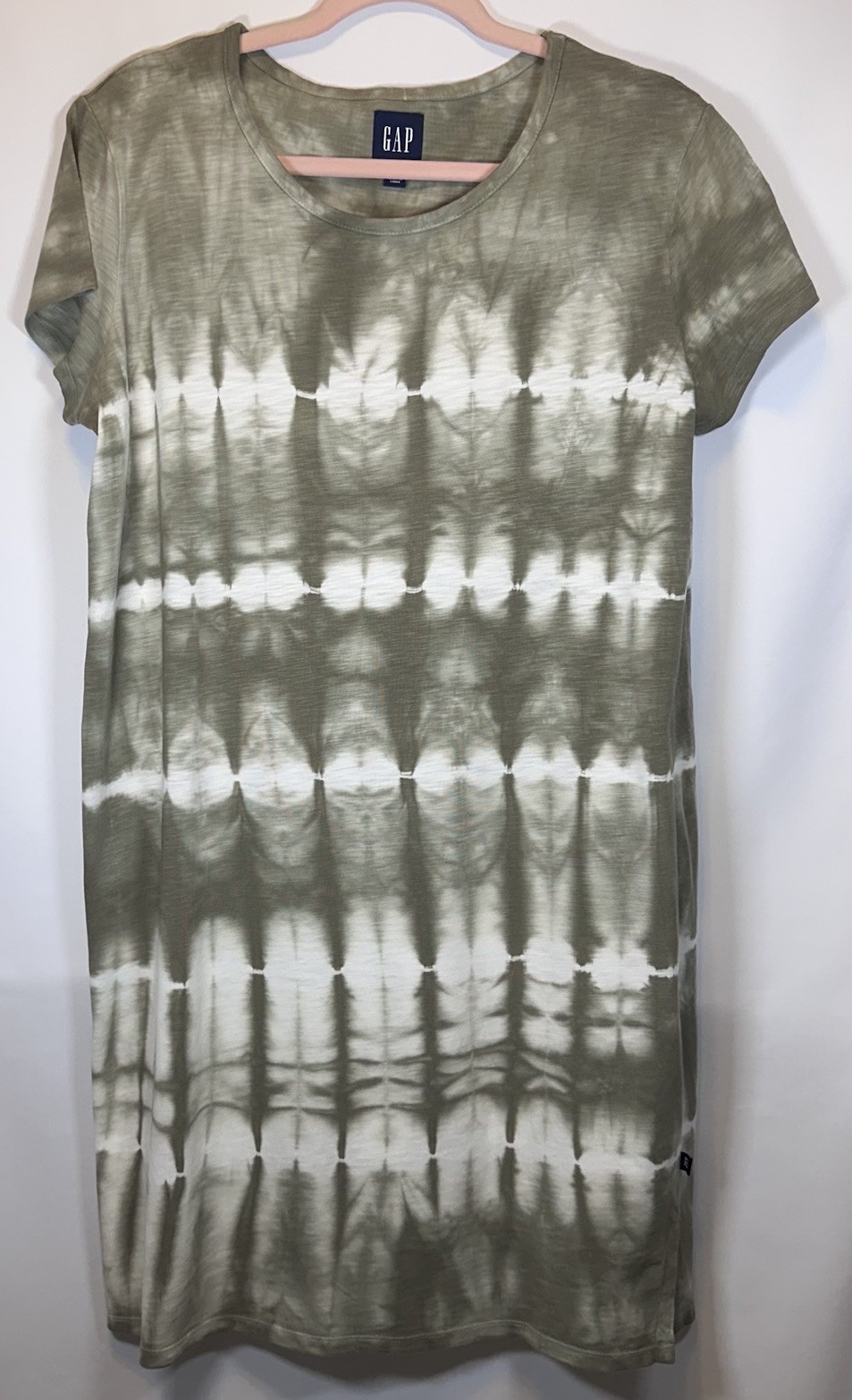 Dress GAP T Shirt Size Medium Olive Green Striped Tie Dye Dress Cotton Modal