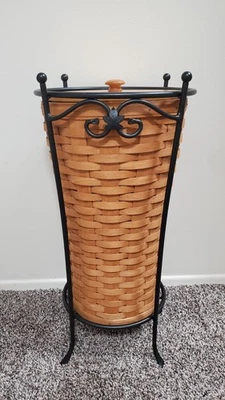 1992 Longaberger Hostess Umbrella Basket in Wrought Iron Stand w/Protector & Lid - Image 1 of 4