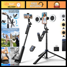 6-in-1 Vlogging Kit for iPhone/Android - 71" Selfie Stick Tripod, Fill Light, Re