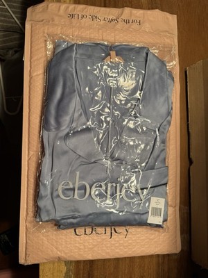 Eberjey Inez Washable Silk Long PJ Set Sz Xl Wedgwood Blue/Navy