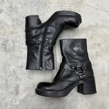 Vintage 2000s Y2k Harley Davidson Black Leather Biker Motorcycle Boots Size 8.5
