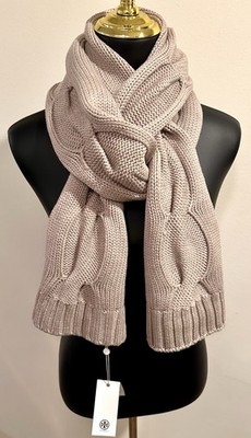 NWT Tory Burch Vintage Lt Camel Merino Wool Large Cable Scarf   MSRP $250
