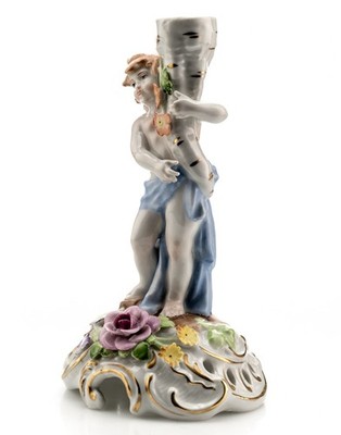 Von Schierholz Handmalerei Plaue Candlestick Holder Cherub Floral 6in DAMAGED