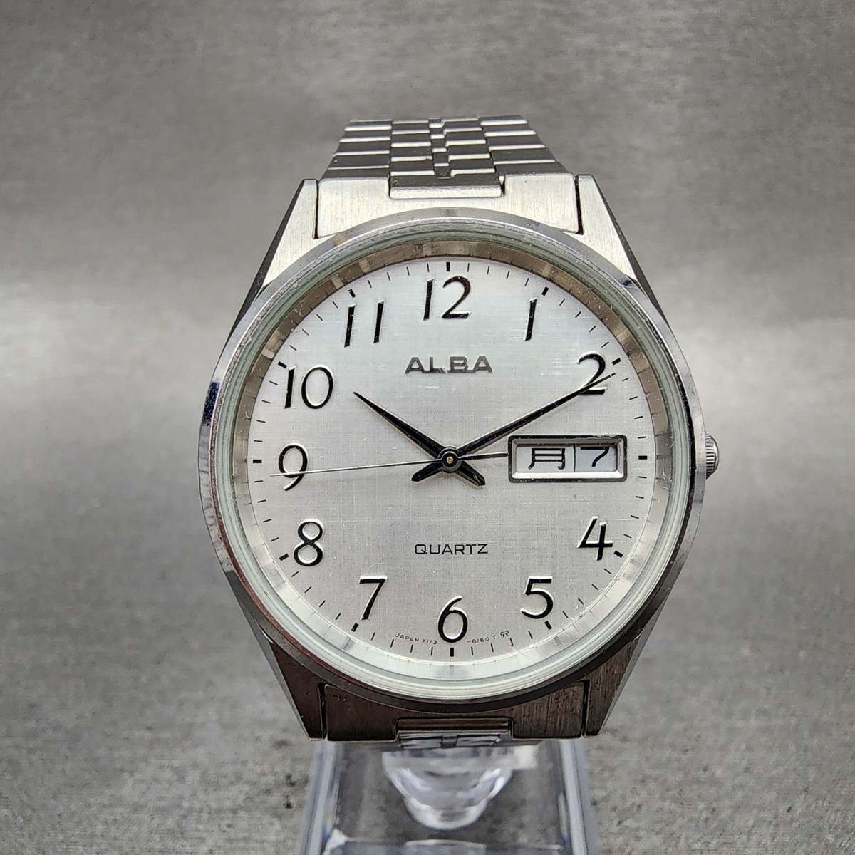 Seiko Alba Watch Men 35mm Silver Dial Silver Tone Daydate Y113 