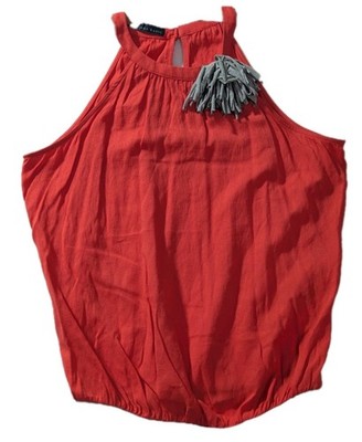 Zara Basic Y2K Halter Blouse Red Gray Trim Sleeveless Top Size S
