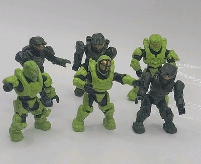 HALO CONSTRUX MEGA BLOKS 3 LIME GREEN SPARTAN LOT OF 6 MINI FIGURES (INCOMPLETE)