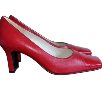 Capollini rote Leder Heels UK 5,5 Lack eckige Zehenpartie Block Slipper Abend