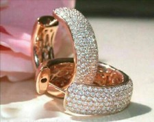 3Ct Round Brilliant Lab-Created Diamond Huggie Hoop Earring 14K Rose Gold Finish