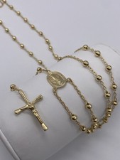 9ct Yellow Gold Rosary Bead Necklace Chain 28" - Hallmarked