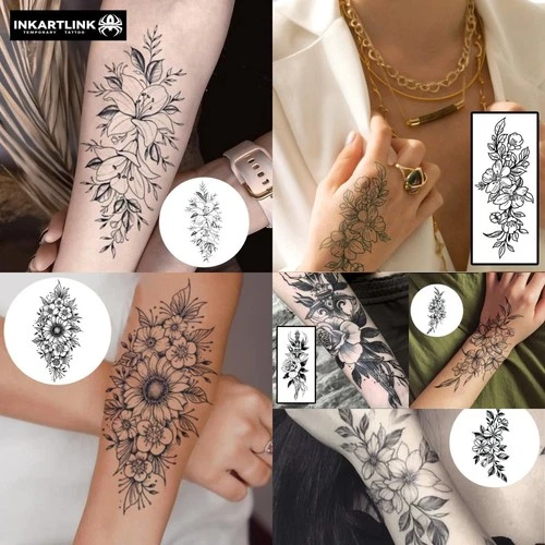 INKARTLINK Flower Combination Temporary Tattoos, Realistic Waterproof image 2
