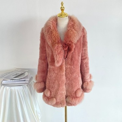 Retro Blush Pink Faux Fur Coat Faux Fox Fur Collar Button Issue US M