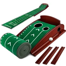 Lotosug Putting Green Mat with Auto Ball Return System 2 Holes - Green