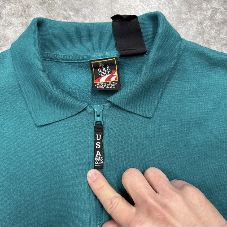 Conjunto de sudadera de los Juegos Olímpicos de Estados Unidos para mujer 1X verde azulado 1/4 cremallera polar Top Joggers JCPenney Foto 3 de 4