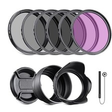 77mm ND2/4/8, UV/CPL/FLD Filter Kit with Lens Hoods, Cap, Pouch, Safety Tether