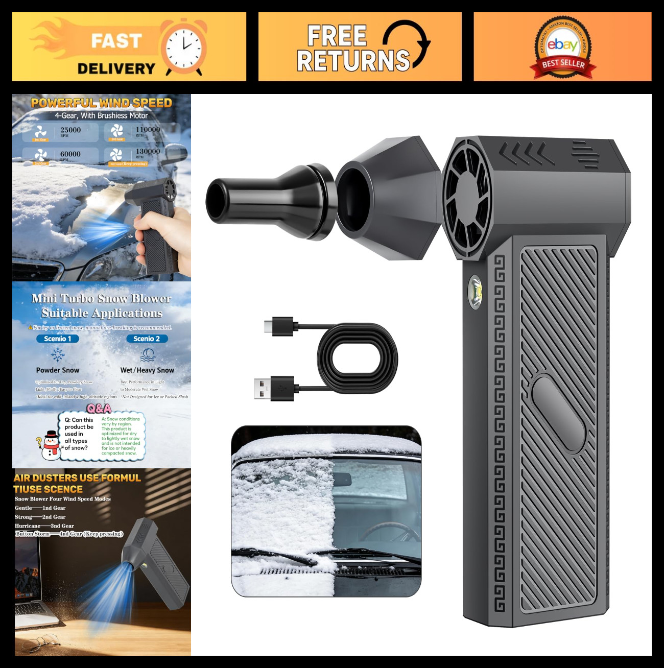 - 4-gear Adjustable, Fast Charging, Snow