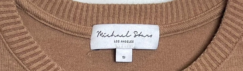 Suéter feminino Michael Stars camelo bronzeado com nervuras tamanho pequeno chique aconchegante atemporal - Imagem 3 de 4