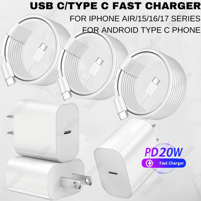 For iPhone17 16 15 Pro Max Samsung 20W Fast Charger PD Cable USB-C Power Adapter
