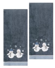 St. Nicholas Blue Snowman Couple Hand Towels Set of 2 Cotton Winter Christmas