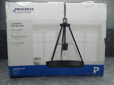Progress Lighting Aleswith Collection 12 in. 1-Light Black Rustic Modern Pendant