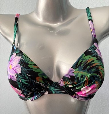 Victoria's Secret Swim Bikini Top Nwt Black Tropical Push Up Underwire 