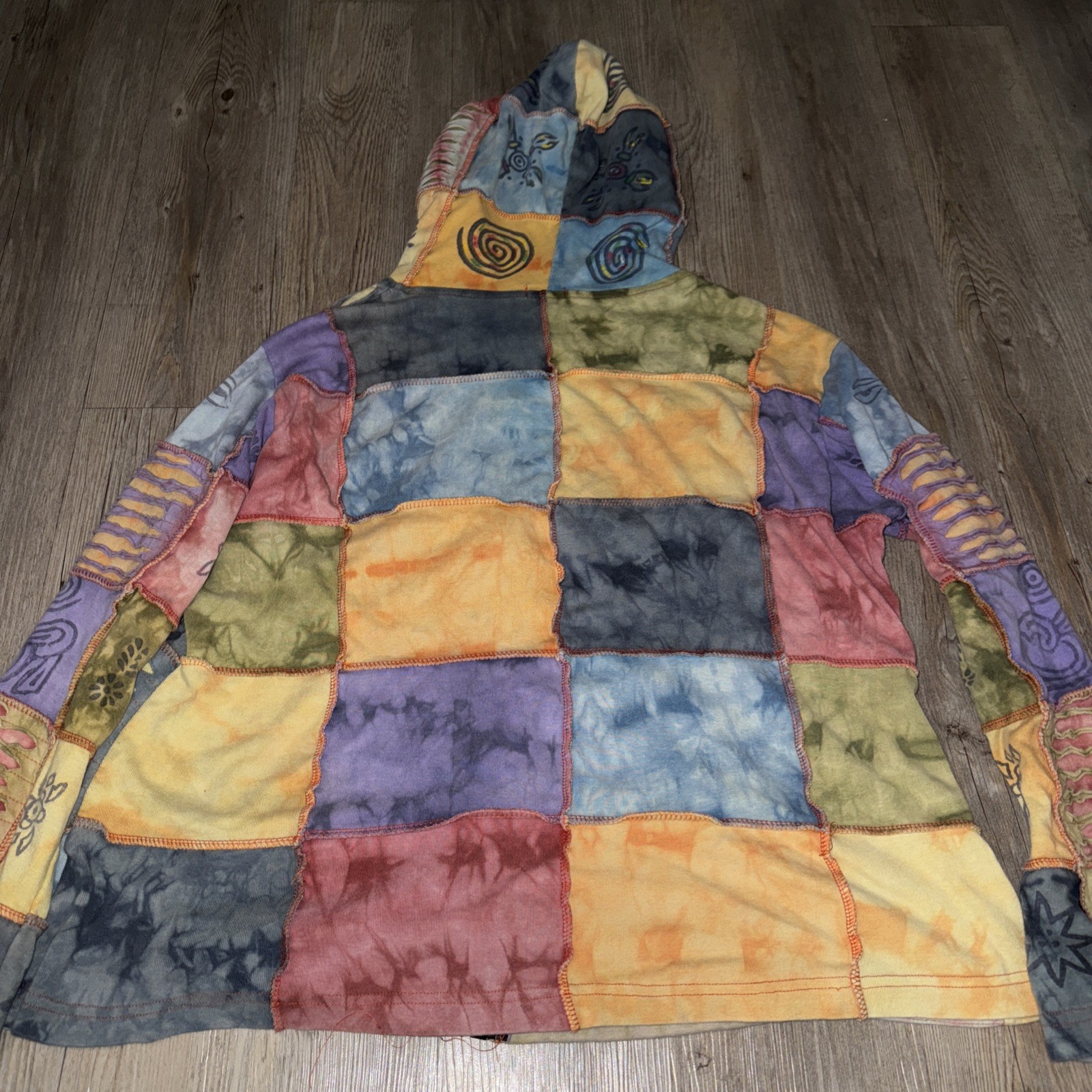 Patchwork Boho Full Zip Hoodie Jacket Colorful 1 … - image 11