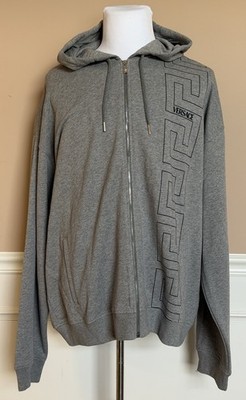Versace Greca Logo Non-brushed Cotton Gray Jacket with Hoodie 6XL 1021361 NWT