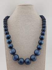 1950s gold tone graduated navy blue moon glow beaded 28 in necklace