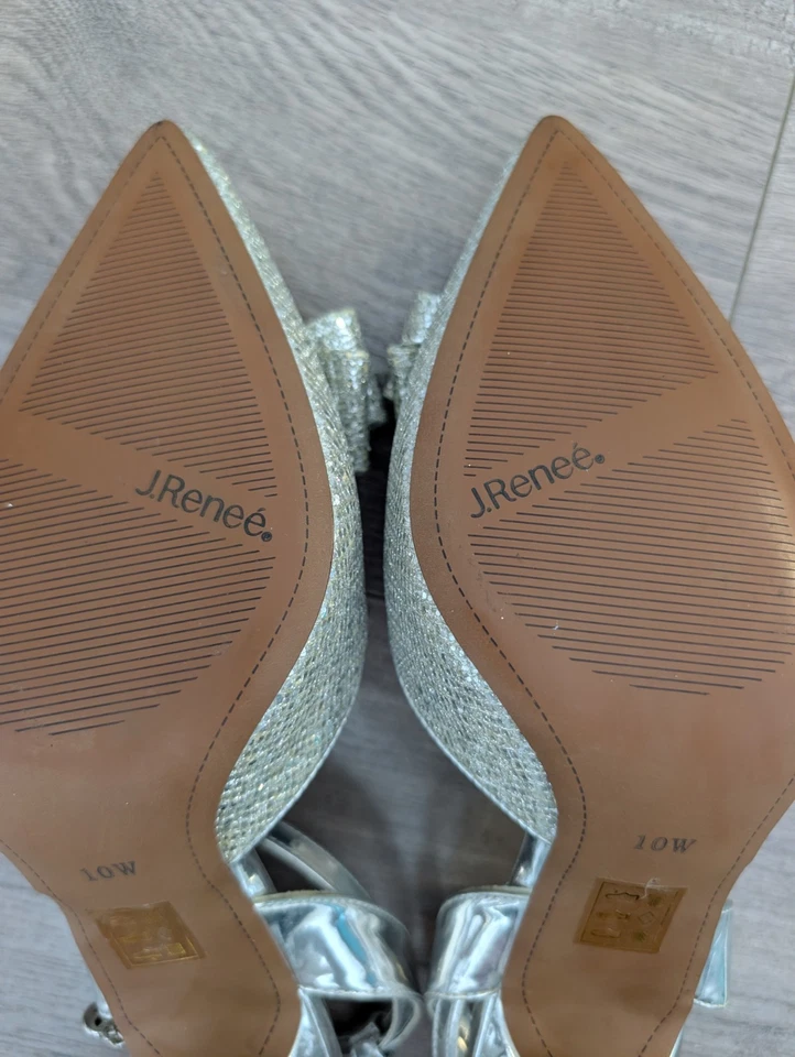 Tacones de aguja J.Renee para mujer Charise plateados con lazo Bling talla 10 W Foto 3 de 4