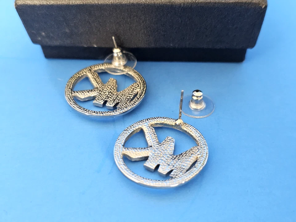 Michael Kors Large Logo Silver Tone Metal Stud Earrings w/Box - Image 3 of 4