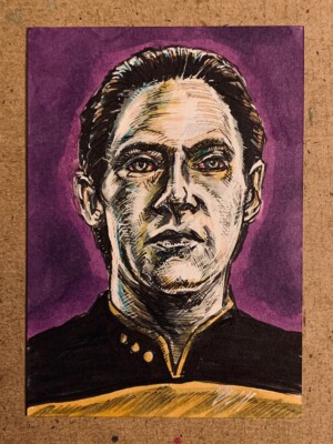 Data Star Trek TNG PSC 1/1 Hand Drawn Sketch Card by CJ Morris ACEO