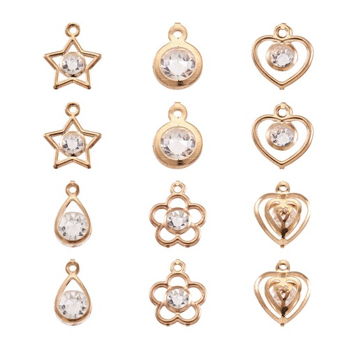 1 Set Glass Rhinestone Pendants with Iron Findings Mixed Shapes Golden Metal