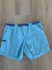 Columbia Men's XXL Blue Teal Sun Protection Belted Swim Shorts Lined Preowned