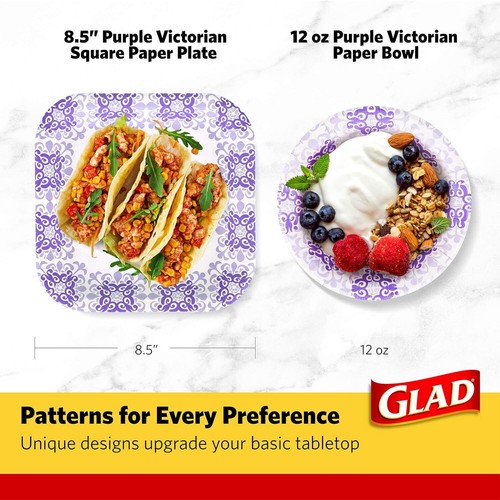Glad Purple Disposable Paper Bowls 20 Count Soak Proof Microwave Safe 12oz - Picture 7 of 8
