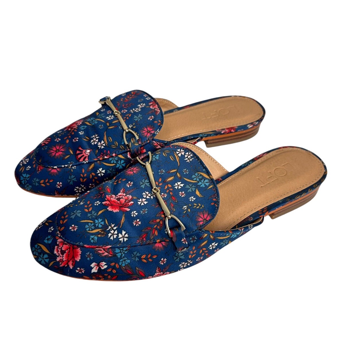 Loft Loafers Womens 7 Blue Floral Slip On Mules Slide Flat 
