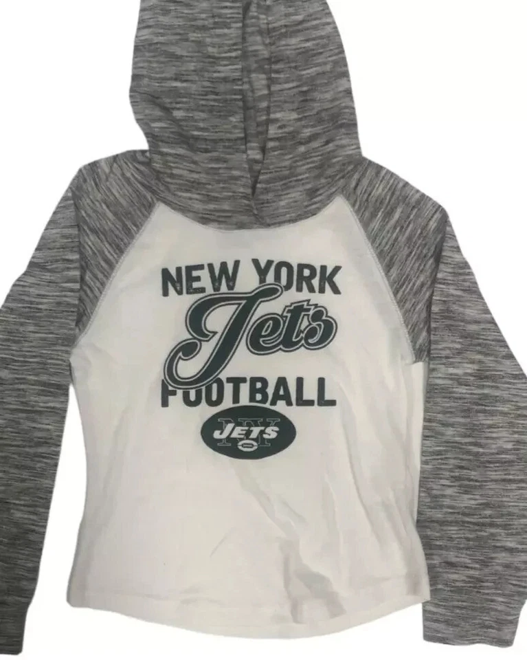 Niñas NFL Gris/Blanco NEW YORK Jets Ligero Sudadera con Capucha Med 7/8 Nuevo Foto 4 de 4