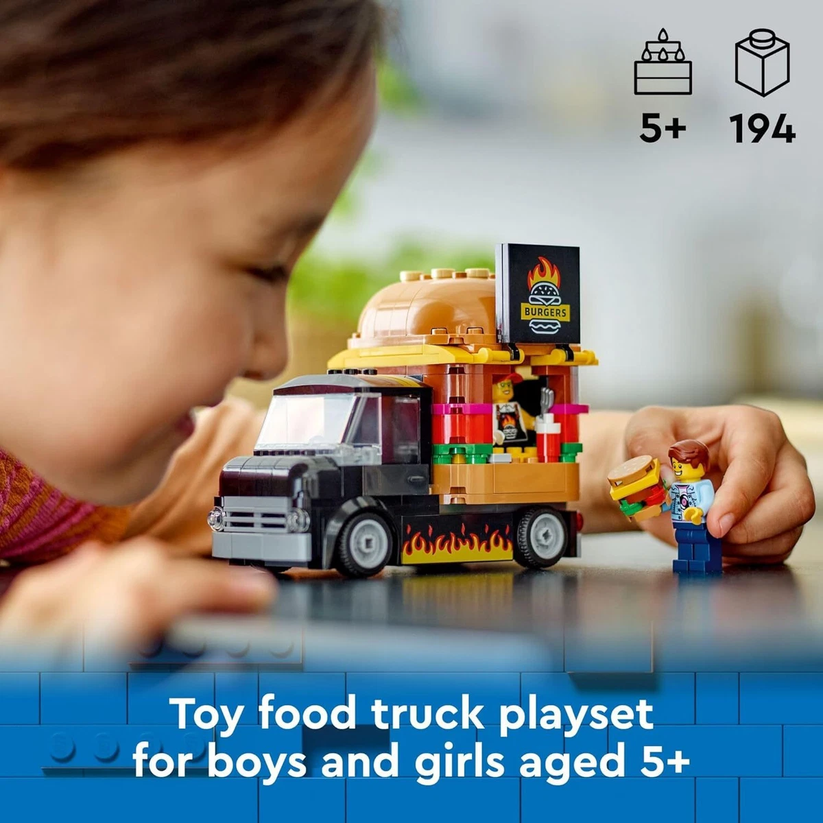 LEGO City Burger Truck Toy Building Set Fun Gift for Kids Ages 5