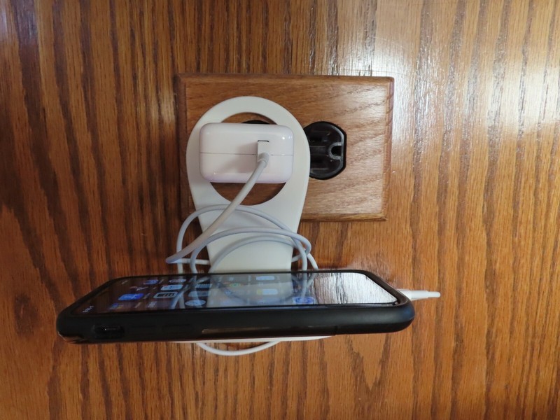 Electrical Wall Outlet Cell Phone or Apple Watch Charging Cradle Holder (White)