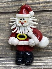 Vintage Christmas Ornament Plastic Santa Red Suit White Toy Bag 4  