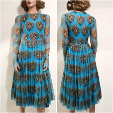 🆓US🛃 RARE SS2015 Dolce&Gabbana Sacred heart printed silk blue dress IT 42
