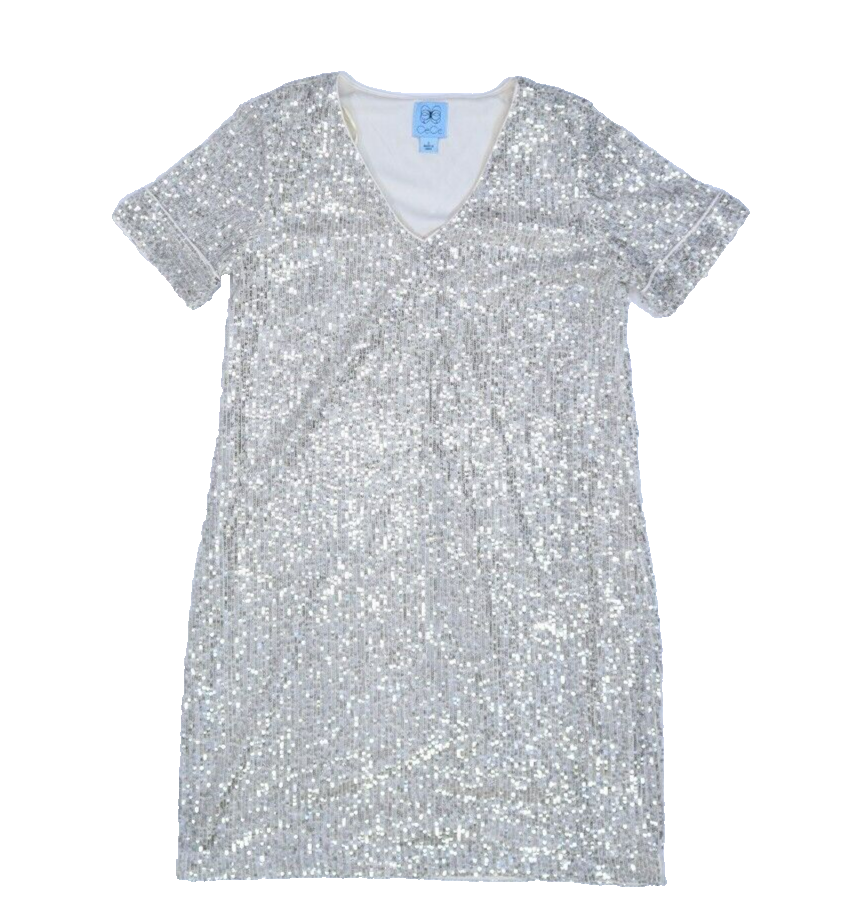 cece women's short-sleeve scoop-neck sequin dress Cece Women's Size S Sequin Shift Dress Short Sleeve Champagne Silver NWT 22